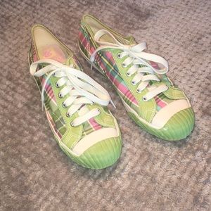 PF Flyers Lt Green Spring Plaid Low Rise Sz 8